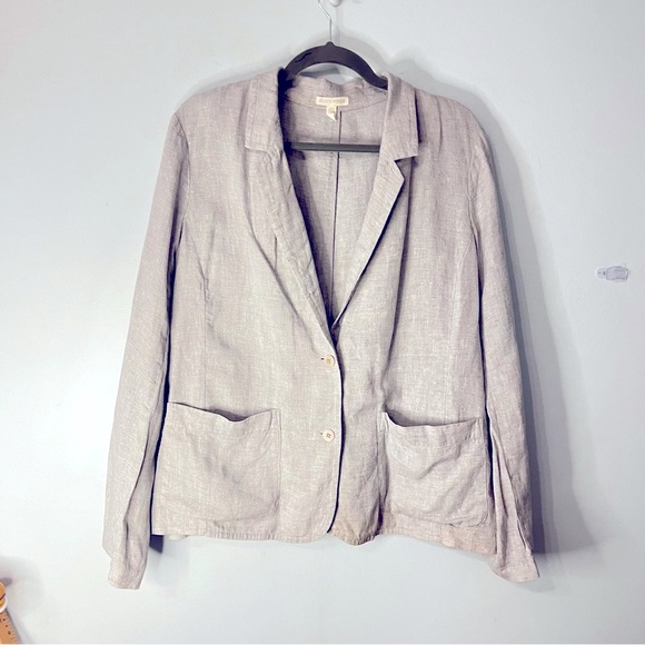 Eileen Fisher Linen Blazer Gray W/silver metallic Thread throughout Sz Large - Picture 3 of 8